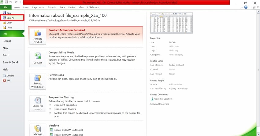 click file choose save as