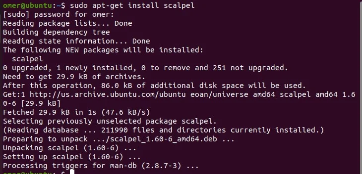 scalpel software recovery file linux