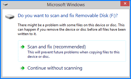 Die Meldung von Windows zum Scannen und Reparieren