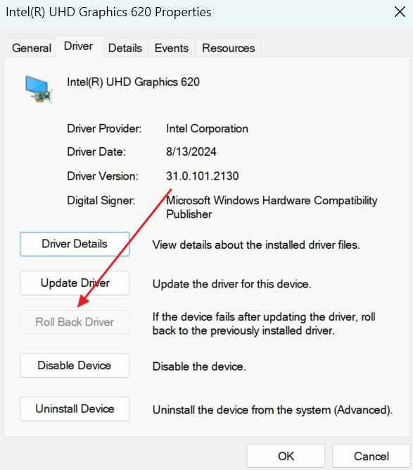 roll back display driver