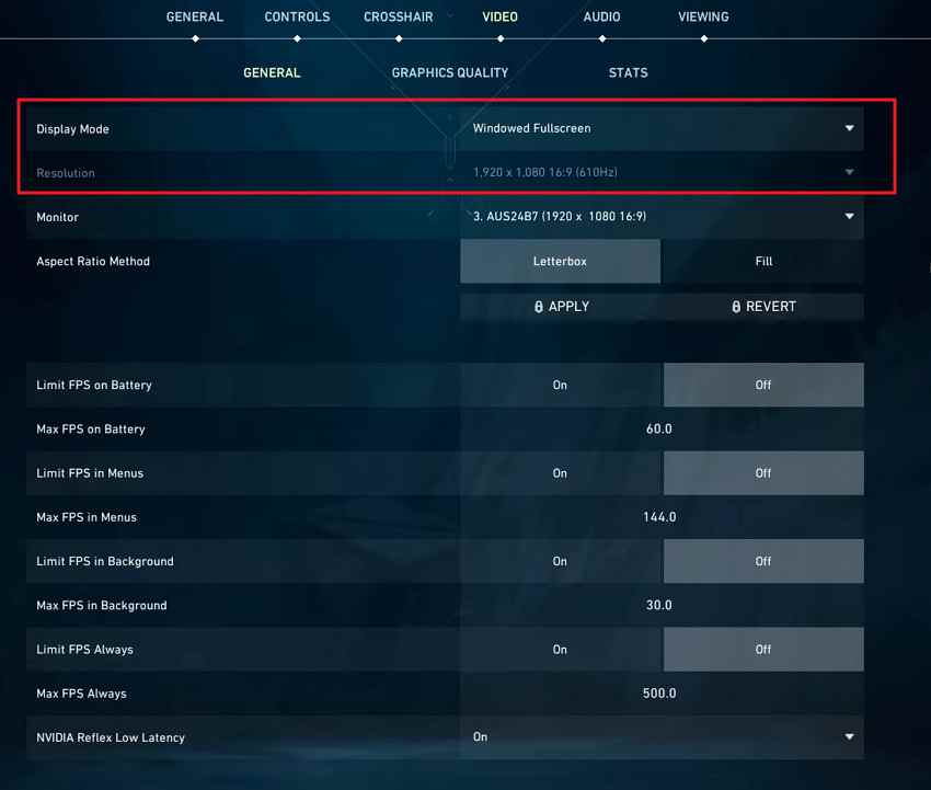 reset game display settings