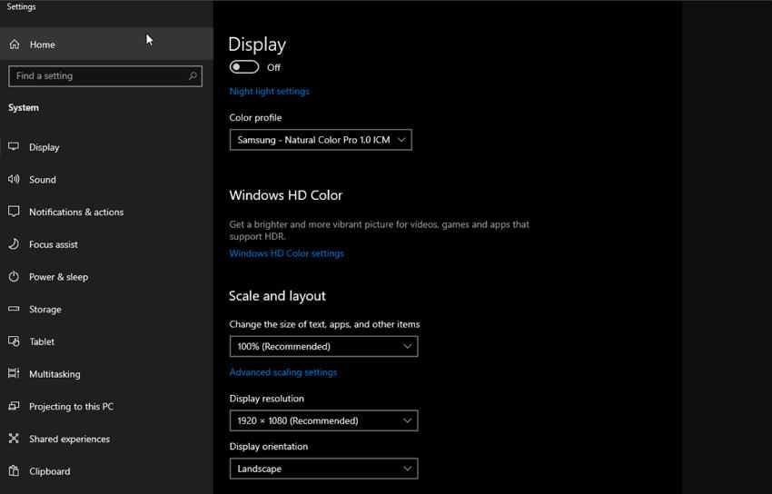 note display settings