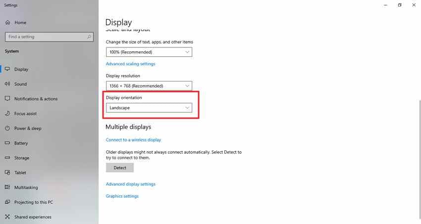 check display orientation
