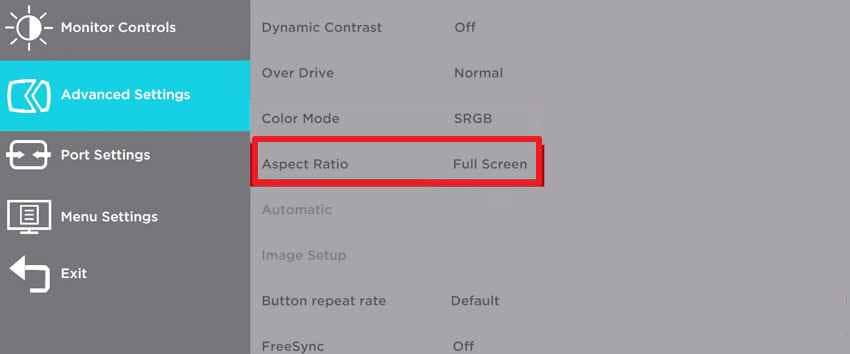 change monitor aspect ratio