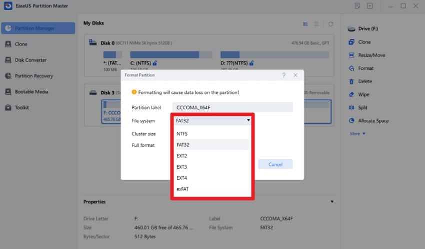 choose the file system