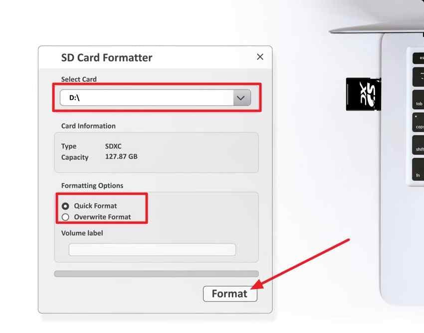 format sd card with formatter