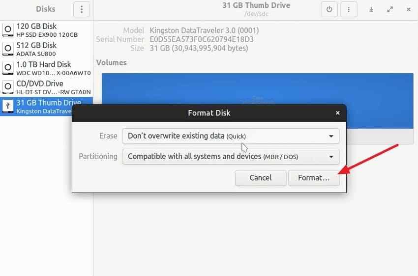 format sd card gui linux