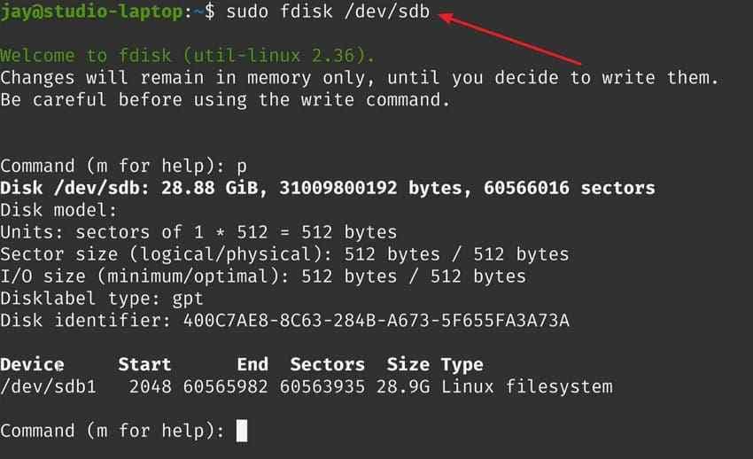 make fresh partition with fdisk