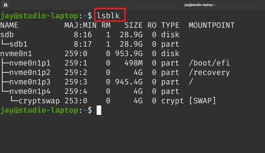 verify formatting with lsblk