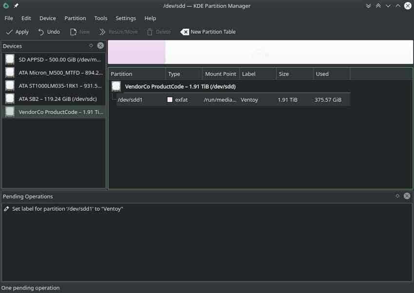 external devices manager kde partition