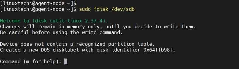 fdisk with mkfs terminal formatting method