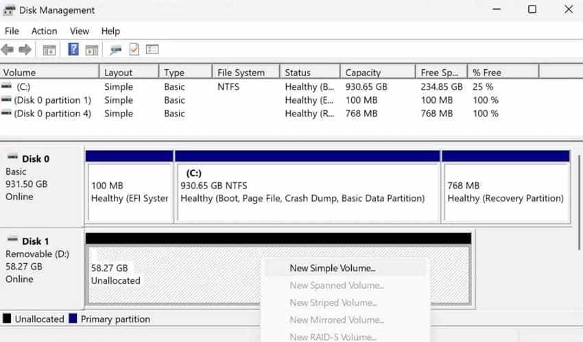 check sd card status in disk management