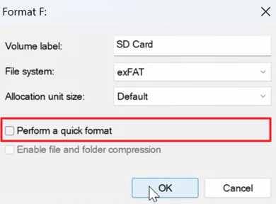 choose sd card format settings