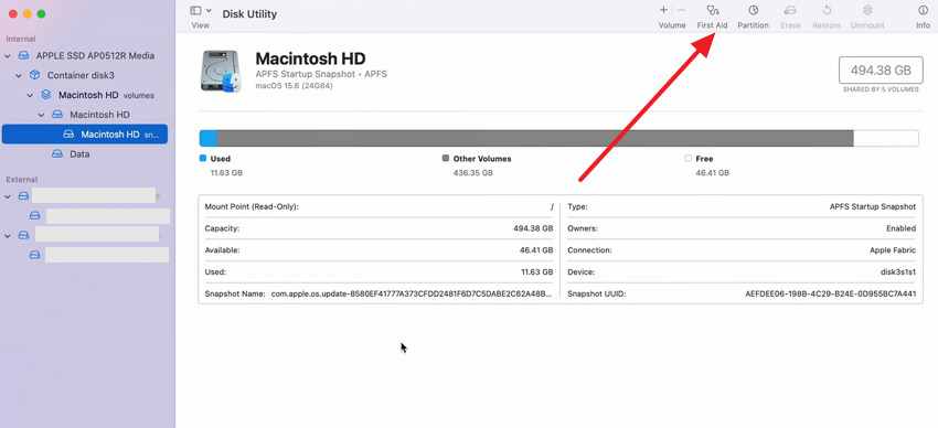 run first aid on sd card in disk utility