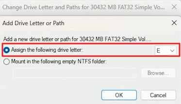 add drive letter to sd card