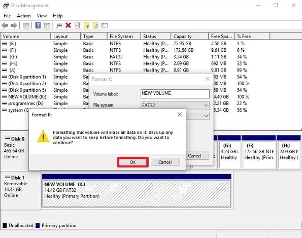 confirm formatting for sd card