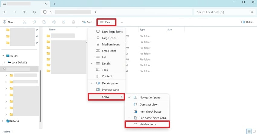 enable hidden folder in file explorer