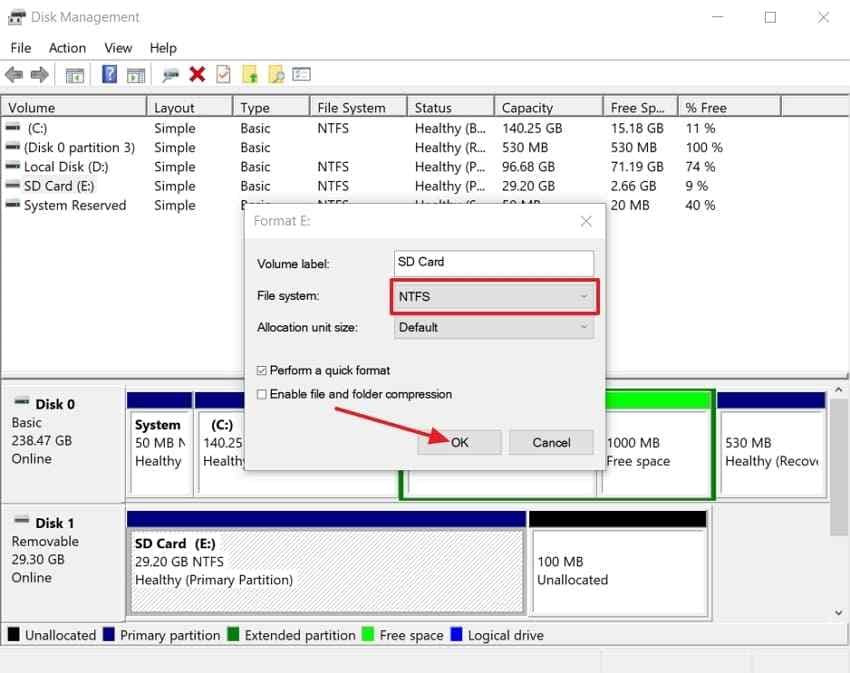 choose sd card file system for formatting