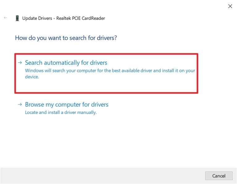 search automatically for card reader drivers