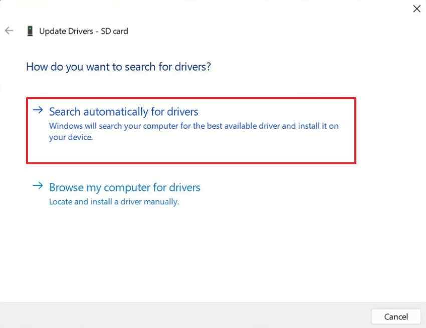 search automatically for windows drivers