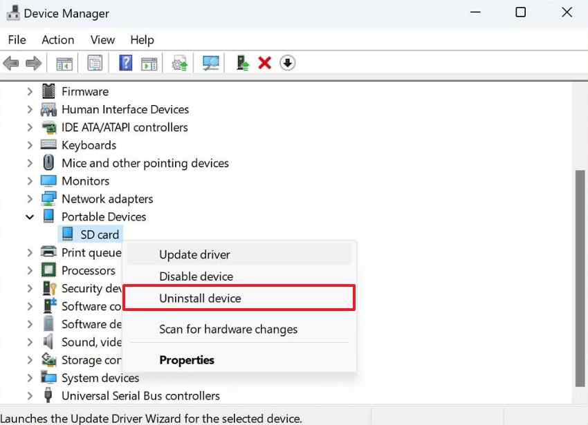 uninstall sd card reader driver