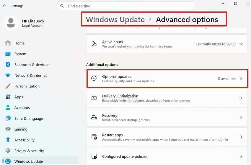 install optional driver updates windows 11
