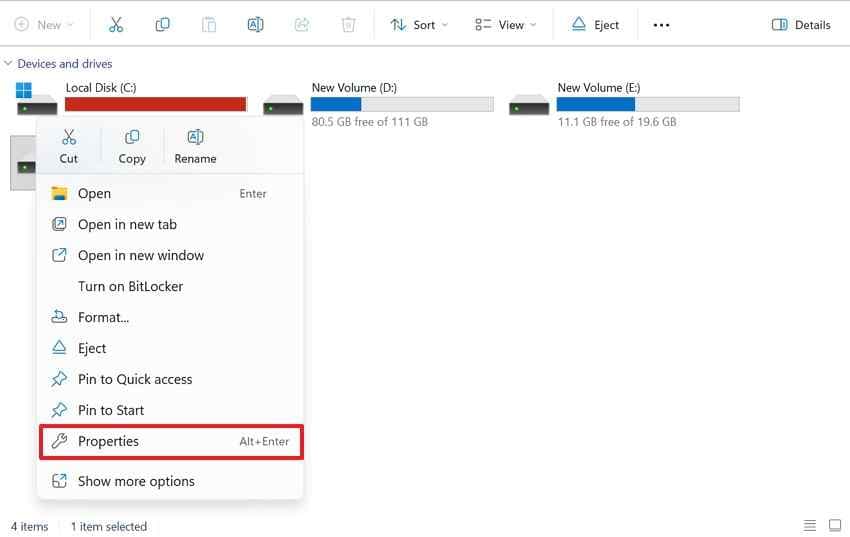open sd card properties