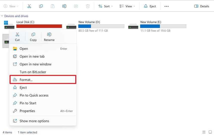 select sd card format
