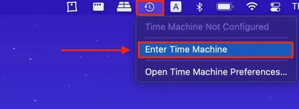 opção entrar no time machine