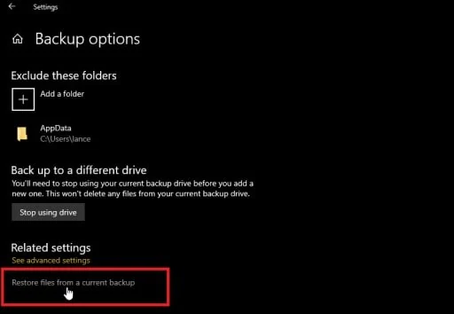 restore files from a current backup