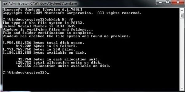 use chkdsk for sd card