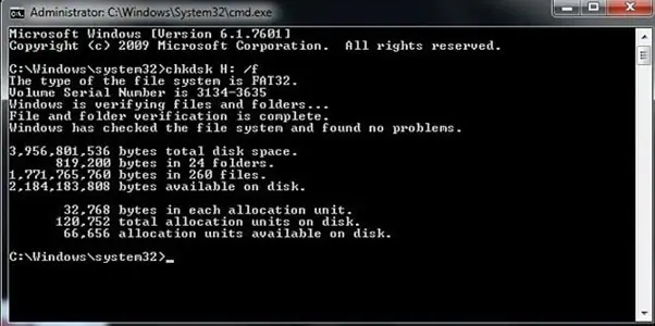 chkdsk /X /f [card symbol]