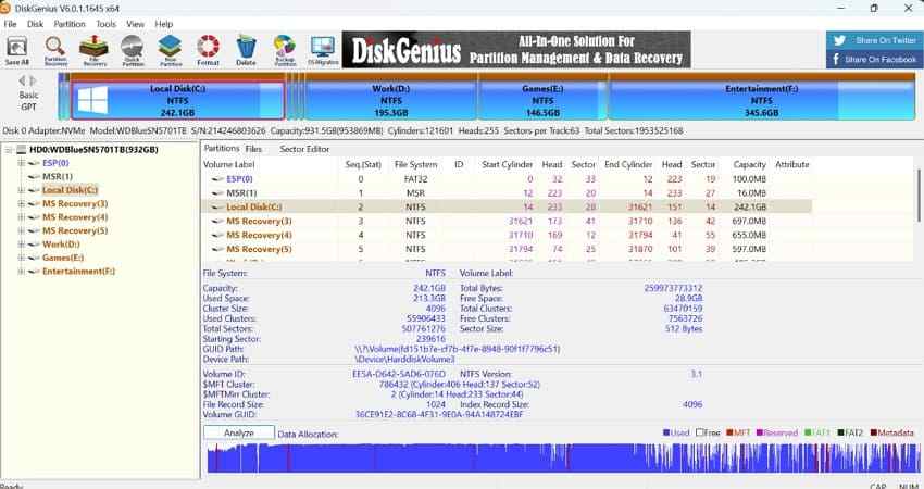 diskgenius formatter interface