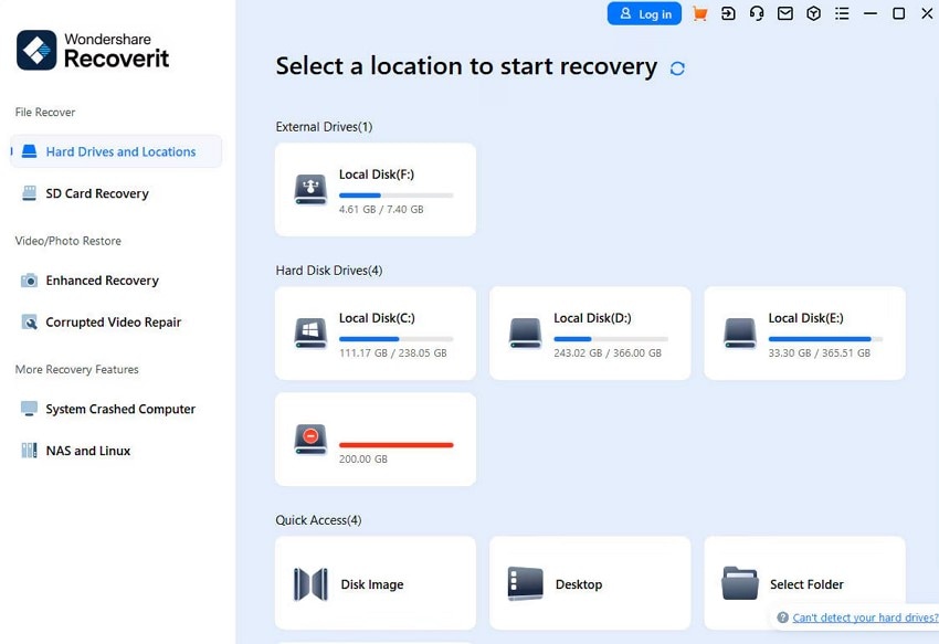 select location after launching recoverit