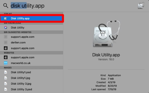 search for disk utility