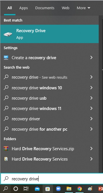 search recovery drive in the start
