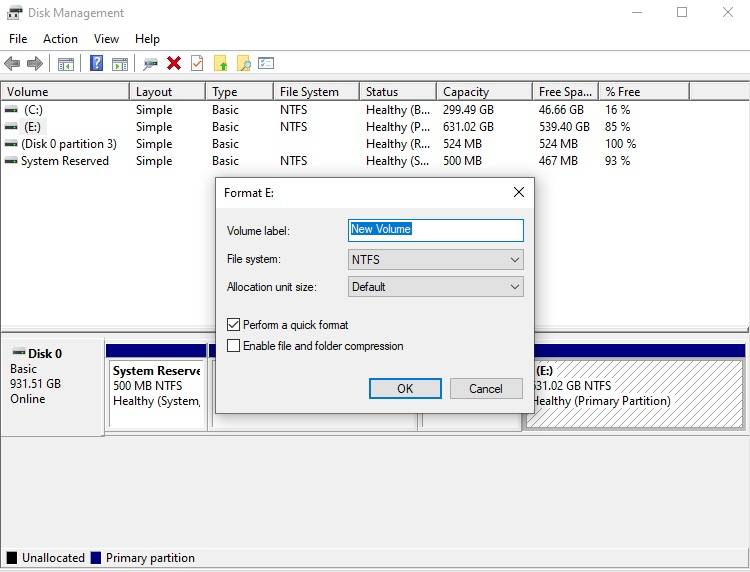 format the secondary drive in disk management