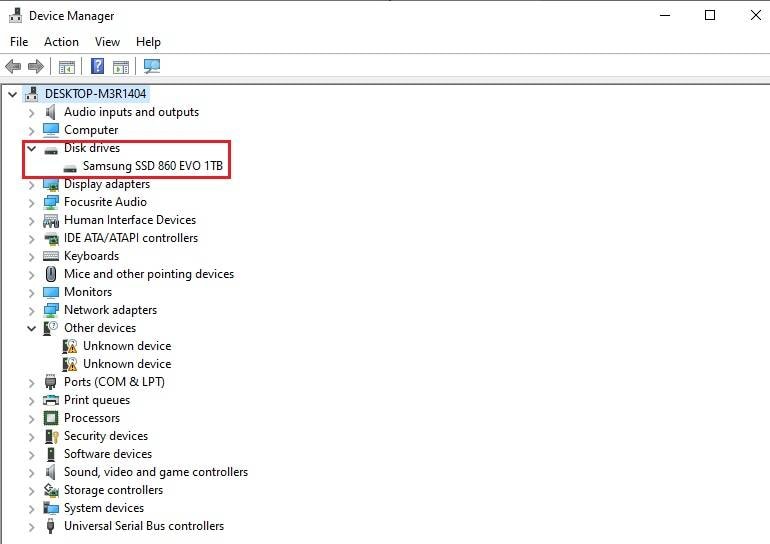 finding disk drives in device manager
