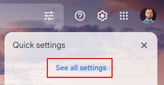 gmail see all settings button