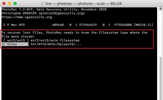 photorec mac select file system