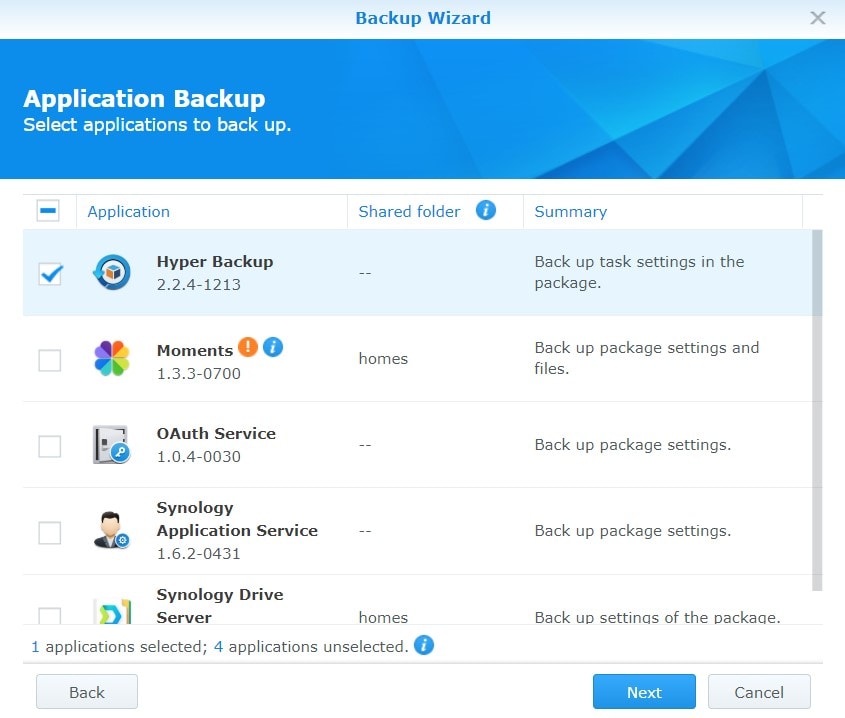 selezionare l'applicazione hyper backup 