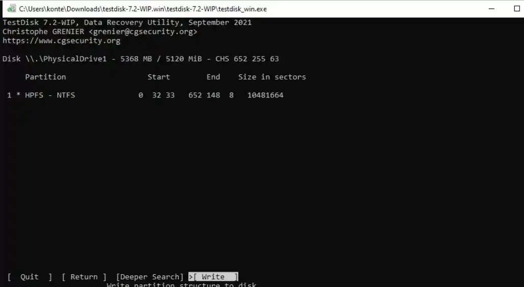 restaurer la partition ntfs testdisk 1