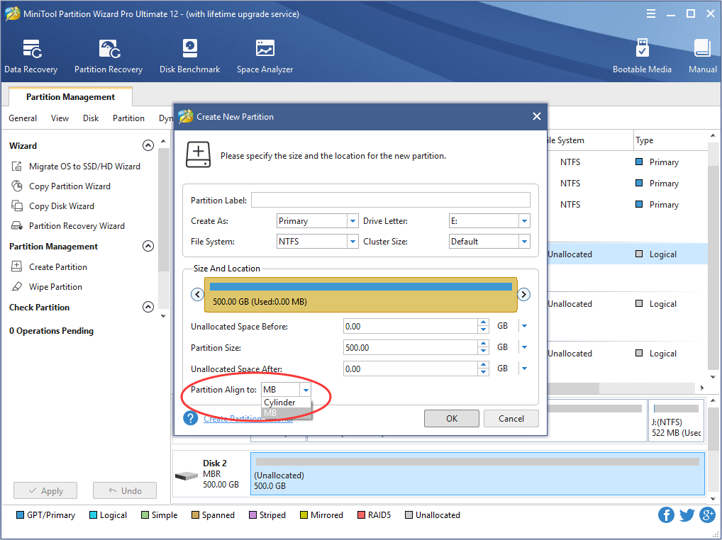 set parameters to create a new partition