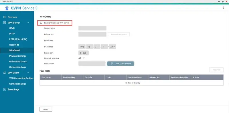 activate qnap wireguard VPN server