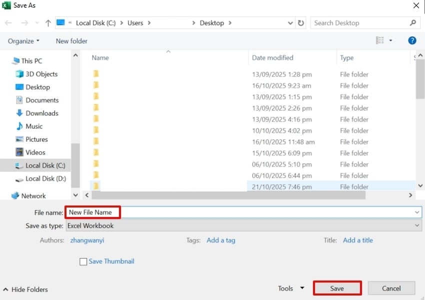 rename the excel file