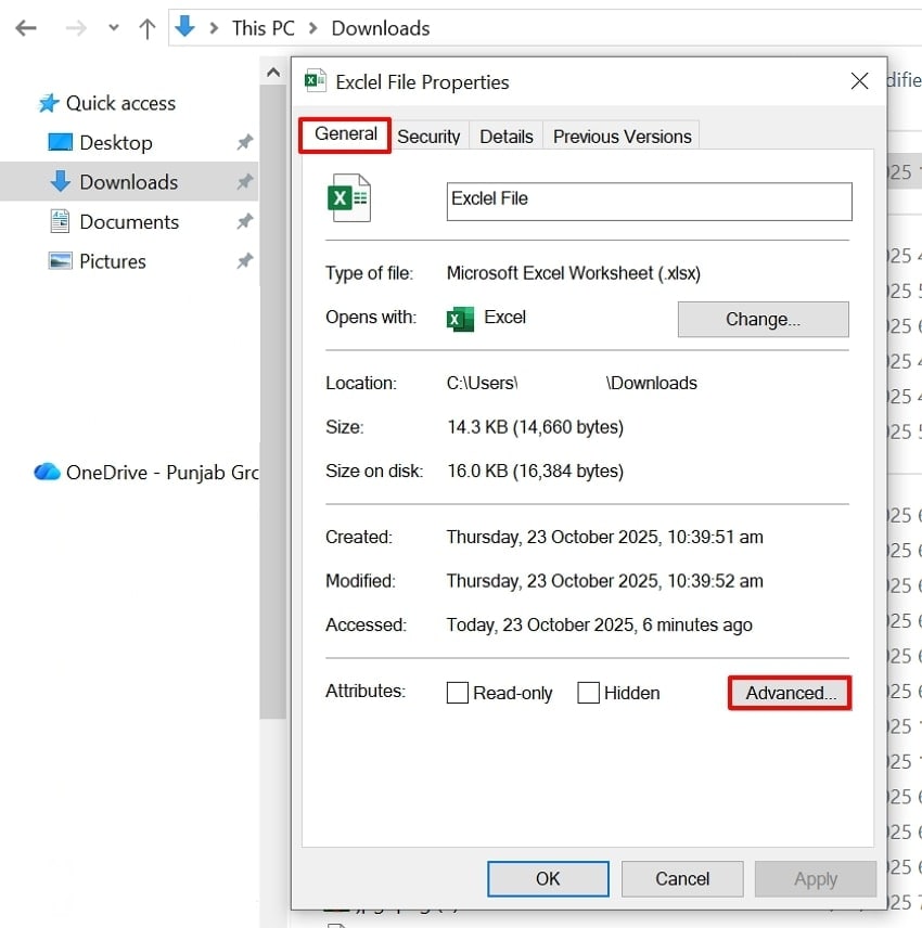 click advanced button