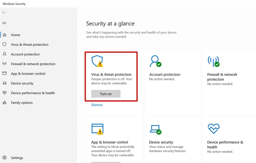choose virus and threat protection tab
