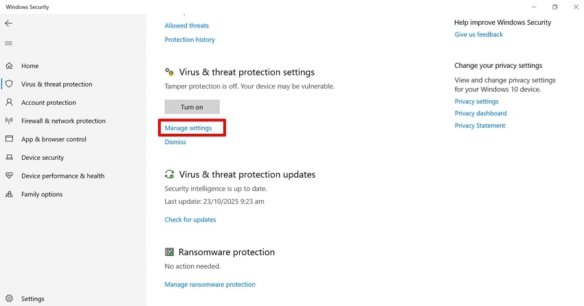 choose manage settings