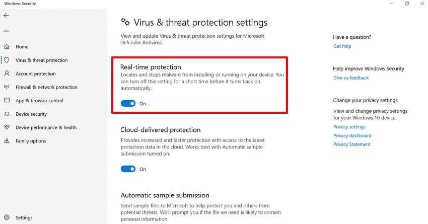 untoggled the real-time protection