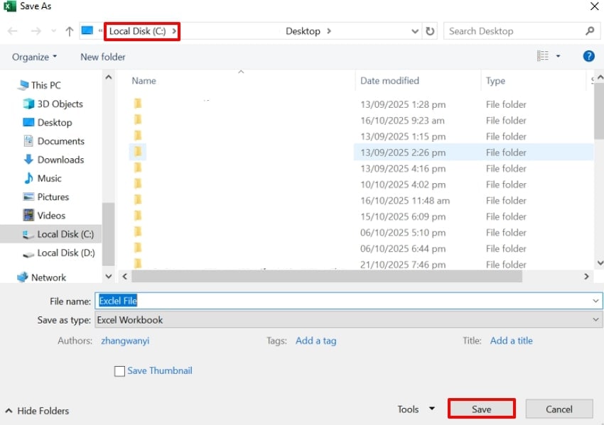 save in desired location